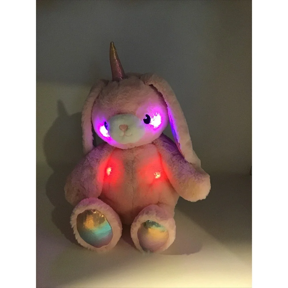 FAO Schwartz Pink Rainbow Light Up Unicorn Bunny Rabbit Stuffed Plush Easter